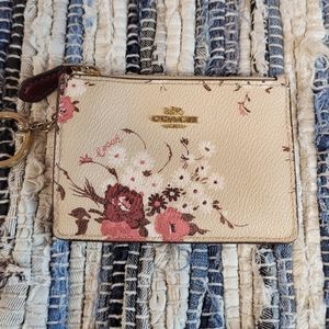💕Coach Womens Card Holder Mini Skinny Id Case Floral Pebbled Leather